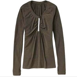 Athleta Pump It Up Reflective Stripe Long Sleeve Running Top Pullover Olive XS